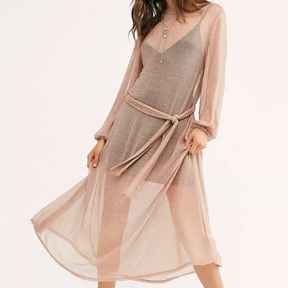 ISO Free People Daybreak Midi Dress Sz XS / S Color Metallic Gold - Picture 3 of 3